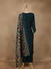 Peacock Blue Floral Design Cotton Salwar Suit with Dupatta - Diadem