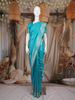 Peacock Blue Floral Design Semi Banarasi Saree