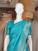 Peacock Blue Floral Design Semi Banarasi Saree