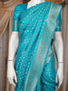 Peacock Blue Floral Design Semi Banarasi Saree