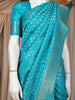 Peacock Blue Floral Design Semi Banarasi Saree