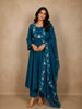 Peacock Blue Floral Embroidered Design Cotton Anarkali Salwar Suit