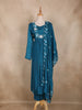 Peacock Blue Floral Embroidered Design Cotton Anarkali Salwar Suit