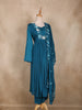 Peacock Blue Floral Embroidered Design Cotton Anarkali Salwar Suit