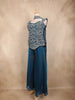 Peacock Blue Floral Embroidered Design Organza Palazzo Suit