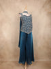 Peacock Blue Floral Embroidered Design Organza Palazzo Suit