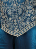 Peacock Blue Floral Embroidered Design Organza Palazzo Suit