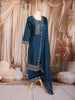 Peacock Blue Floral Embroidered Design Silk Blend Straight Cut Salwar Suit