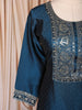 Peacock Blue Floral Embroidered Design Silk Blend Straight Cut Salwar Suit