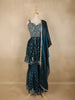 Peacock Blue Floral Embroidered Georgette Sharara Suit with Dupatta