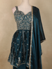 Peacock Blue Floral Embroidered Georgette Sharara Suit with Dupatta