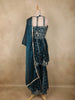 Peacock Blue Floral Embroidered Georgette Sharara Suit with Dupatta
