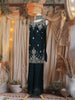 Peacock Blue Floral Embroidered Organza Palazzo Suit