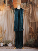 Peacock Blue Floral Embroidered Organza Palazzo Suit
