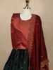 Peacock Blue Floral Embroidered Raw Silk Pattu Pavadai