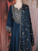 Peacock Blue Floral Embroidered Raw Silk Salwar Suit with Dupatta