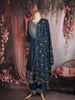 Peacock Blue Floral Embroidered Raw Silk Salwar Suit with Dupatta
