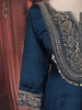 Peacock Blue Floral Embroidered Raw Silk Salwar Suit with Dupatta