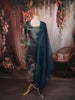 Peacock Blue Floral Printed and Beads Embroidered Design Semi Silk Party Wear Straight Cut Salwar Suit with Matching Dupatta