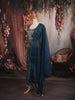 Peacock Blue Floral Printed and Beads Embroidered Design Semi Silk Party Wear Straight Cut Salwar Suit with Matching Dupatta