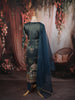 Peacock Blue Floral Printed and Beads Embroidered Design Semi Silk Party Wear Straight Cut Salwar Suit with Matching Dupatta