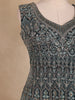 Peacock Blue Floral Sequins Embroidered Design Georgette Palazzo Suit
