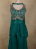 Peacock Blue Floral Sequins and Beads Embroidered Design Organza Palazzo Suit with Dupatta