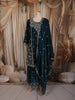 Peacock Blue Floral Sequins and Zari Embroidered Design Tissue Organza Sharara Suit With Dupatta