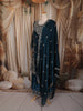 Peacock Blue Floral Sequins and Zari Embroidered Design Tissue Organza Sharara Suit With Dupatta