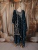 Peacock Blue Floral Sequins and Zari Embroidered Design Tissue Organza Sharara Suit With Dupatta