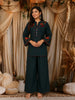 Peacock Blue Floral Thread Embroidered Design Cotton Co-ord Set