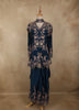 Peacock Blue Floral Thread Embroidered Design Crepe Peplum Palazzo Suit with Dupatta