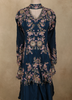 Peacock Blue Floral Thread Embroidered Design Crepe Peplum Palazzo Suit with Dupatta