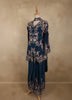 Peacock Blue Floral Thread Embroidered Design Crepe Peplum Palazzo Suit with Dupatta