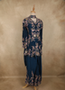 Peacock Blue Floral Thread Embroidered Design Crepe Peplum Palazzo Suit with Dupatta