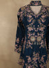 Peacock Blue Floral Thread Embroidered Design Crepe Peplum Palazzo Suit with Dupatta