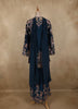 Peacock Blue Floral Thread Embroidered Design Crepe Peplum Palazzo Suit with Dupatta