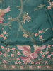 Peacock Blue Floral Thread Embroidered Design Pure Tussar Fancy Saree with Floral Border
