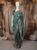 Peacock Blue Floral Thread Embroidered Design Pure Tussar Fancy Saree with Floral Border