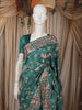 Peacock Blue Floral Thread Embroidered Design Pure Tussar Fancy Saree with Floral Border