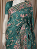 Peacock Blue Floral Thread Embroidered Design Pure Tussar Fancy Saree with Floral Border