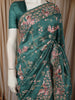 Peacock Blue Floral Thread Embroidered Design Pure Tussar Fancy Saree with Floral Border