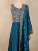 Peacock Blue Floral Thread Embroidery Design Space Silk Party Wear Gown