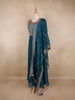 Peacock Blue Floral Thread Embroidery Design Space Silk Party Wear Gown