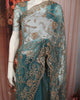 Peacock Blue Floral Vine Sequins and  Beads Embroidered Design Net Party Wear Saree