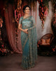Peacock Blue Floral Vine Sequins and  Beads Embroidered Design Net Party Wear Saree