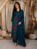 Peacock Blue Floral Vine Thread Embroidered Design Cotton Straight Cut Salwar Suit with Dupatta
