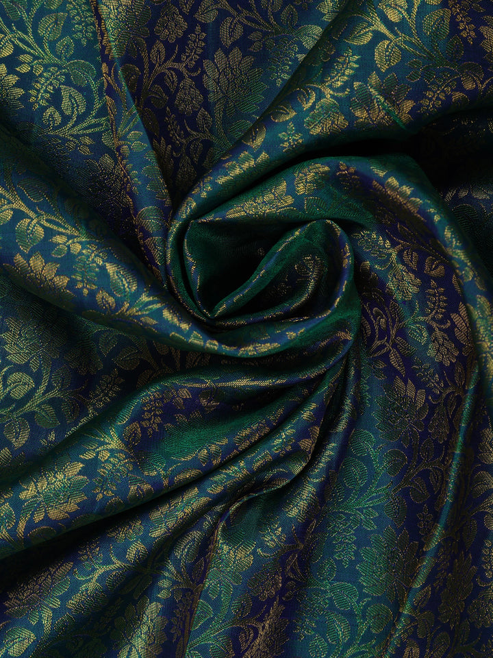 Peacock Blue Floral Woven Pure Kanchipuram Silk Saree - Diadem