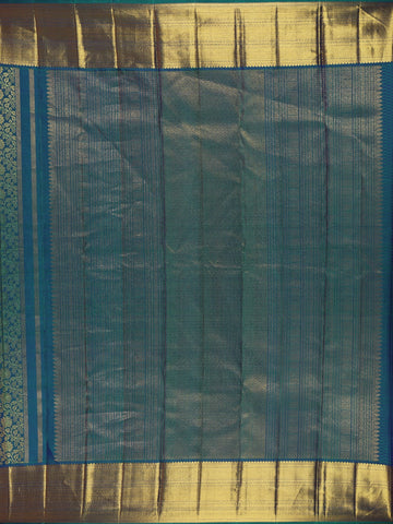 Peacock Blue Floral Woven Pure Kanchipuram Silk Saree - Diadem