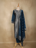 Peacock Blue Floral Zari Woven Design Silk Straight Suit with Dupatta